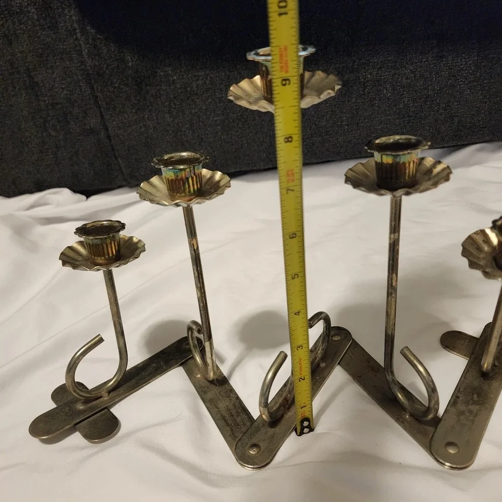 Vintage Jointed Folding Brass Alloy 5 Candle‎ Candelabra Candlesticks Ruffled